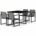 Dcenta 5 Piece Outdoor Dining Set Glass Top 42.9 Inch Length Table and 4 Garden Chairs with Cushion Gray Poly Rattan Steel for Garden Lawn Courtyard