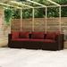 Dcenta 3-Seater Patio Sofa with Cushions Brown Poly Rattan Middle Sofa and 2 Corner Sofa Sectional Sofa for Garden Lawn Courtyard Balcony