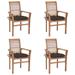 Dcenta 4 Piece Garden Chairs with Taupe Cushion Teak Wood Outdoor Dining Chair for Patio Balcony Backyard Outdoor Furniture 24.4 x 22.2 x 37 Inches (W x D x H)