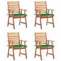 Dcenta Set of 4 Wooden Garden Chairs with Green Cushion Acacia Wood Outdoor Dining Chair for Patio Balcony Backyard Outdoor Furniture 22in x 24.4in x 36.2in