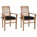 Dcenta 2 Piece Garden Chairs with Black Cushion Teak Wood Outdoor Dining Chair for Patio Balcony Backyard Outdoor Furniture 24.4 x 22.2 x 37 Inches (W x D x H)