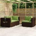 Dcenta 3 Piece Patio Lounge Set with Green Cushions 3 Corner Sofas Brown Poly Rattan Outdoor Sectional Sofa Set Steel Frame for Garden Balcony Lawn Yard Deck