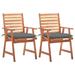 Dcenta Set of 2 Wooden Garden Chairs with Gray Cushion Acacia Wood Outdoor Dining Chair for Patio Balcony Backyard Outdoor Furniture 22in x 24.4in x 36.2in