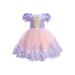 xkwyshop Toddler Baby Girls Lace Dress Kids Tulle Puff Sleeve Bow Princess Party Wedding Pageant Bridesmaid Purple 12-18 Months