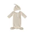 Wassery Newborn Baby Waffle Knit Swaddle Infant Round Neck Long Sleeve Button Decor Chest Loose Hem Blanket Wrap Hat