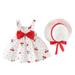 HIBRO Teens Two Piece Baby Flower Bath Sleeveless Princess Dresses Hat Baby Girls Outfits Dot Kids Toddler Bow Girls Outfits&Set
