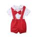 Tregren Baby Boy Summer Cotton Bowtie Gentleman Short Sleeve Bowtie Romper Suspenders Shorts Outfit Set