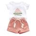 HIBRO Teens Outfits for Girls Tightly Knit Toddler Kids Baby Girl Watermelon Letter Print Tops + Shorts Outfits Set Clothes