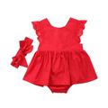 Tregren Christmas Baby Girls Tutu Dress Red Lace Romper Princess Party Skirt Bodysuit with Headband Outfits