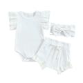 Newborn Baby Girl Summer Clothes 0 3 6 12 18 Months Outfits Lace Ruffle Sleeve Romper Shorts Headband Set