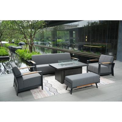 5-Piece Patio Acrylic Sponge Chat Set with Fire Pit Table and Bench