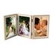 Tabletop Picture Frame Wood Trifold Hinged Photo Frame with 3 Openings Table decor Family Picture Collage with Real Glass 5 x 7 Beige