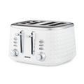 Geepas 4 Slice Bread Toaster with 7 Level Browning Control | Removable Crumb Tray, Defrost, Reheat & Cancel Function, Cord Storage | 2 Year Warranty, Textured Design, 1750W, White & Silver