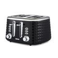 Geepas 4 Slice Bread Toaster with 7 Level Browning Control | Removable Crumb Tray, Defrost, Reheat & Cancel Function, Cord Storage | 2 Year Warranty, Textured Design, 1750W, Black & Silver