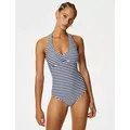 M&S Womens Printed Halterneck Swimsuit - 8 - White Mix, White Mix,Brown Mix