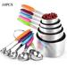 Measuring Cups 10 Piece Stainless Steel Measuring Cups and Spoons Set with Colored Soft Silicone Handles and Clearly Scale for Cooking and Baking