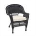Jeco Black Wicker Chair With Tan Cushion - All-Weather Resin Wicker Steel Frame
