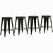 ZAFLY Backless Bar Stool with Wood Seat Industrial Style Counter Height Barstool Indoor/Outdoor Stackable Bar Chair Set of 4 (Black)