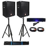 2 Rockville RSG10 10 PA Speakers+Technical Pro 1200w DJ Amplifier+Stands+Cables