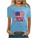 REORIAFEE USA Shirt Women 4th of July T-Shirt Patriotic AFlag Top Casual Graphic Tee Tops Sexy Gradient Independence Print Top Round Neck Short Sleeve Blue S