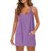 QUYUON Womens Rompers Dress with Shorts Clearance Athletic Dresses for Women Sleeveless Scoop Neck Shorts Rompers Jumpsuits Pockets One-Piece Summer Outfits Tennis Dress Workout Dresses Purple_A M