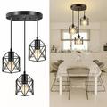 3-Light Pendant Light Fixtures Farmhouse Kitchen Island Lights Industrial Hanging Pendant Lighting for Dining Room Bedroom Black Metal Cage Pendant Ceiling Lamp E26 E27 Base Bulbs Not Included