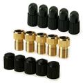 Brass Presta Valve Adaptor (Pack of 5 + 10 Caps) - Convert Presta to Schrader for Bikes e-Bikes e-Scooters and Cars - Inflate Tire Using Standard Pump or Air Compressor - by Mobi Lock