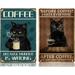 Vintage Black Cat Coffee Metal Tin Sign Funny Coffee Sign Because Murder Is Wrong & Before Coffee I Hate Everyone Home Bar Cafe Decorations Art Poster /Cat Lovers 8x12 Inch