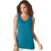 Plus Size Women's Scoopneck Tank by Roaman's in Deep Teal (Size L) Top 100% Cotton Layering A-Shirt