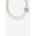 Women's 1.95 Cttw. White Genuine Double Strand Pearl Necklace Cz Bow Silvertone 18" by PalmBeach Jewelry in Pearl