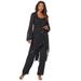 Plus Size Women's Three-Piece Beaded Pant Suit by Roaman's in Black (Size 14 W) Sheer Jacket Formal Evening Wear