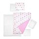 6pc Bedding Set Duvet Jersey Sheet and Waterproof Mattress Protector fits 95x65 cm Baby Travel Cot (Pink Stars)