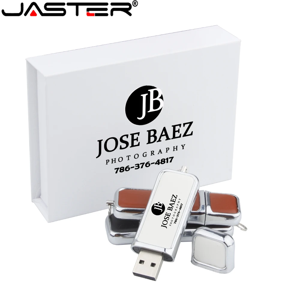 JASTER USB 2.0-Flash-Laufwerke aus weißem Leder, 16 GB, 32 GB, 64 GB, 128 GB, kostenloser Logo-Speicherstick mit schwarzem Stift, kreatives Geschenk, U-Disk Image