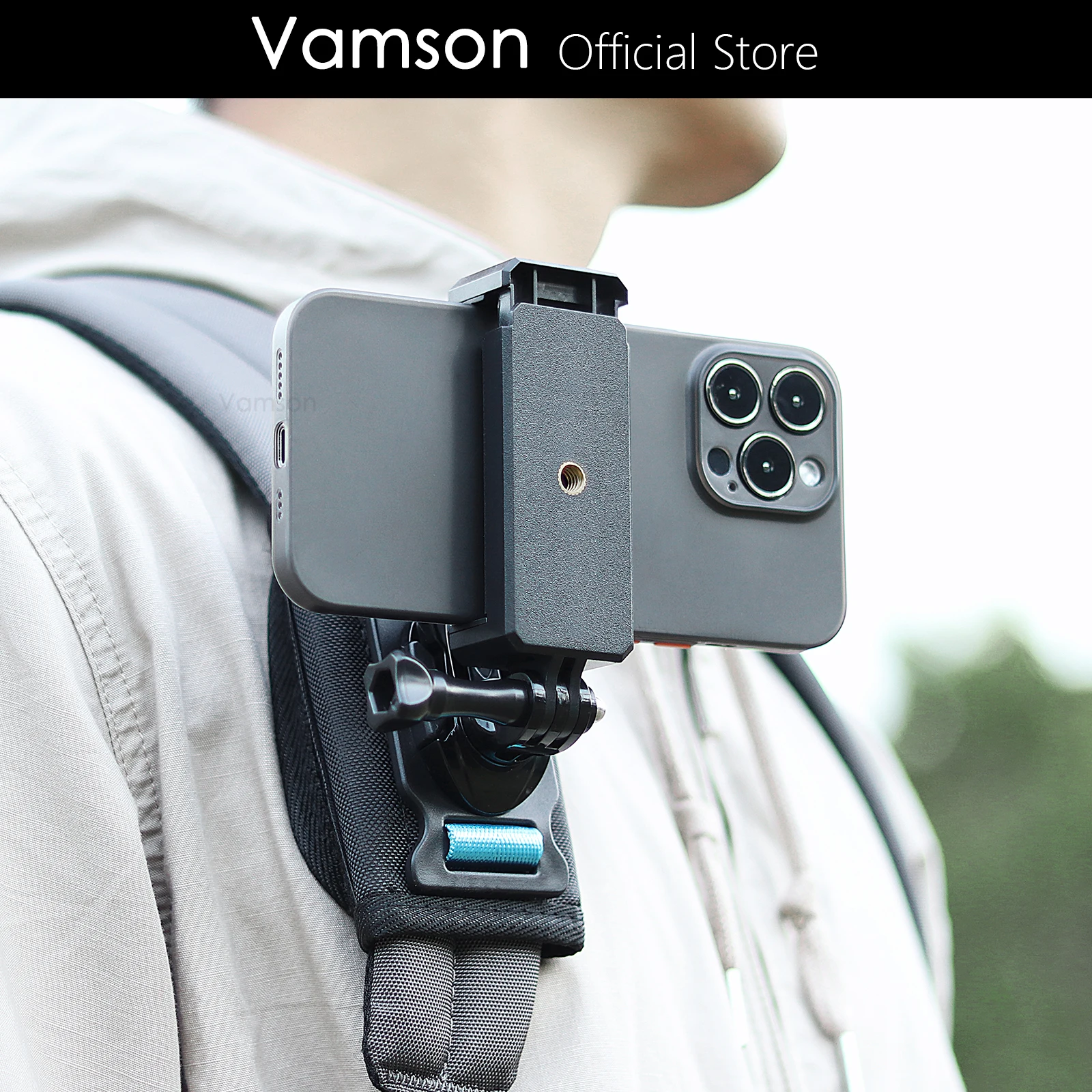 Vamson Universeller Handyhalter, verstellbare Handy-Rucksack-Clip-Halterung für iPhone-Halterung, Smartphone-Ständer, fest, Wandern