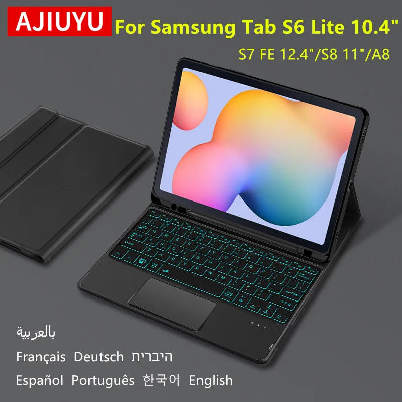 Ajiuyu tastatur etui für samsung tab s6 lite 10,4 zoll s6lite s8 s7 fe plus 7 s8 11 a8 12,4 smart cover hintergrund beleuchtetes track pad Image