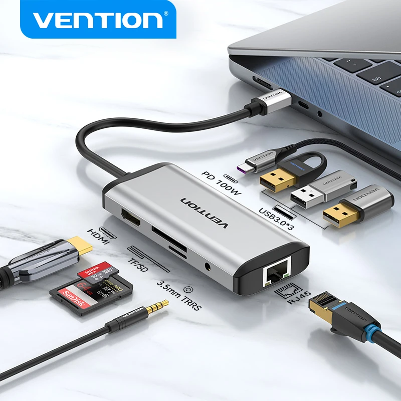 Vention USB C HUB Typ C zu USB 3.0 Dock Station USB C HDMI RJ45 4K für MacBook Pro Air Zubehör Typ C 3.1 Splitter USB HUB Image