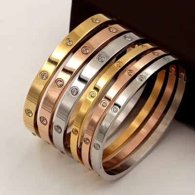 Schöne Liebhaber Armbänder Frau Armbänder Edelstahl Armreifen und Armreifen Zirkonia goldene Frau