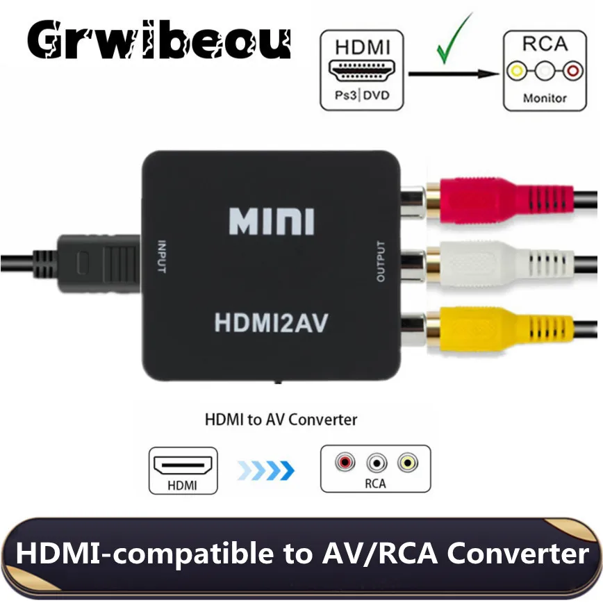 Grwibeou 1080P HDMI-kompatibel zu RCA Konverter AV/CVSB L/R Video Box HD 1920*1080 HDMI2AV Unterstützung NTSC PAL Ausgang HDMI Zu AV Image