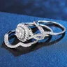 Huitan Trends 3 Stück Set Eheringe für Frauen voll bling vereist Zirkonia Kristall ringe engagieren