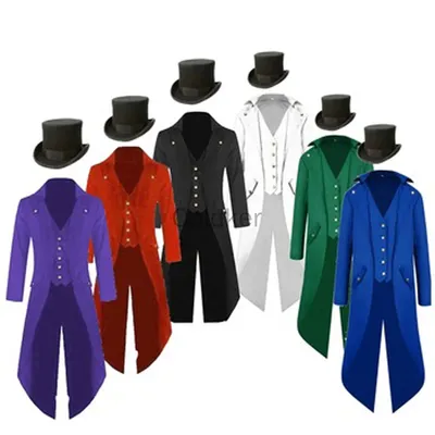 Maxi Größe 5XL Mittelalter Herren Steampunk Halloween Cosplay Kostüm Vintage Frack Jacke Gothic Zirkusdirektor Mantel mit Hut Image