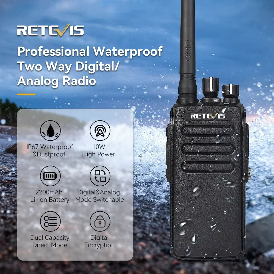 Retevis RT81 DMR Digitales Walkie-Talkie Leistungsstarkes Walkie-Talkie mit großer Reichweite Wasserdichtes tragbares Zwei-Wege-Radio für die Jagd Image