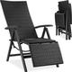 Chaise en rotin Avec structure en aluminium Dossier réglable en 6 positions et repose-pieds - noir