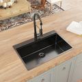 Hercate All in One Black Faucet, 33 inch Gunmetal Black 304T Single Bowl Drop-In Workstation Kitchen Sink Stainless Steel in Gray | Wayfair