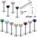 ZS 12Pcs 16G Zircon Labret Studs Women Piercing Jewelry Stainless Steel Lip Studs Crystal Tragus