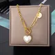 Fashion Pearl Heart Pendant Necklaces For Women Stainless Steel Gold Color Chain Thick OT Buckle