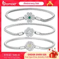 Bamoer 925 Sterling Silver Zircon Rose Buckle Bracelet Snake Chain for Women Bead Charm DIY Chic