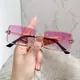 Rimless Rectangle Vintage Sunglasses Woman Brand Pink Gradient Sun Glasses Female Cutting Lens