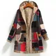 Winter Female Warm Coat Print Thick Fleece Hooded Long Jacket with Pocket Ladies Loose Outwear Coat