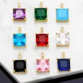 OCESRIO Trendy Square Pendant Copper Gold Plated Crystal CZ Necklace Pendant for Jewelry Making