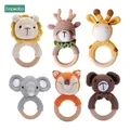 Bopoobo 1pc Baby Rattles Crochet Bunny Rattle Toy Wood Ring Baby Teether Rodent Baby Gym Mobile